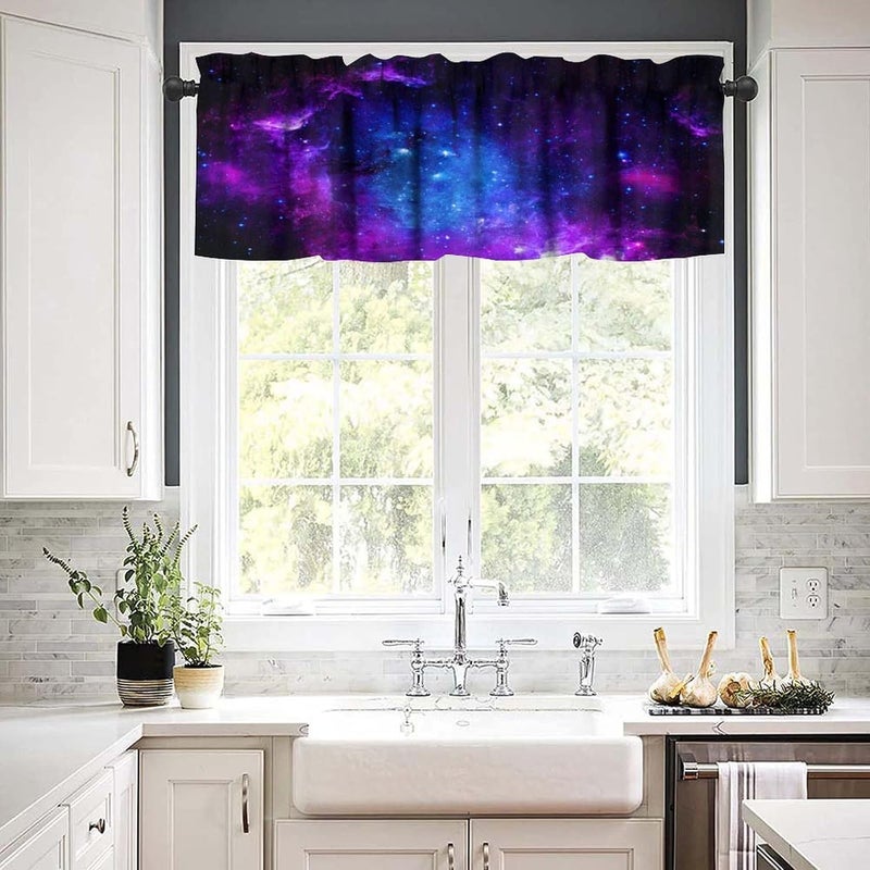 AAVEUP Galaxy Valance Curtain for Kids Room Universe Beautiful Blue Purple Meteor Solar System Planet Outer Space Window Treatment Valances Curtains for Boys Living Room Bedroom Nursery 54x18In - Image 5